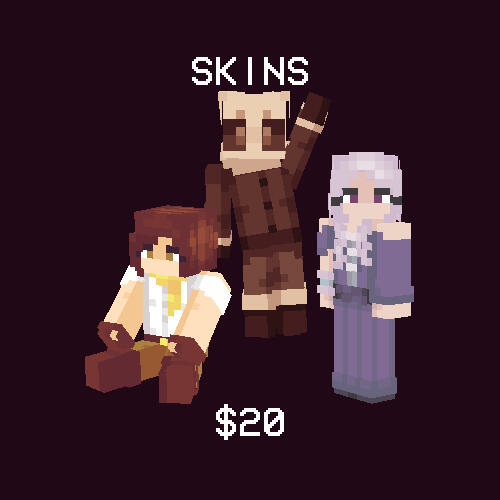 3 examples of a Minecraft skin commission. A single skin costs $20